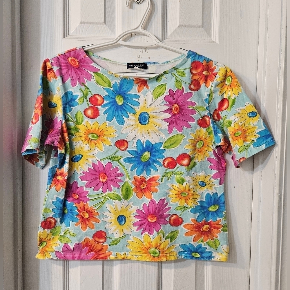 Vintage SML SPORT Colorful Floral Print Top